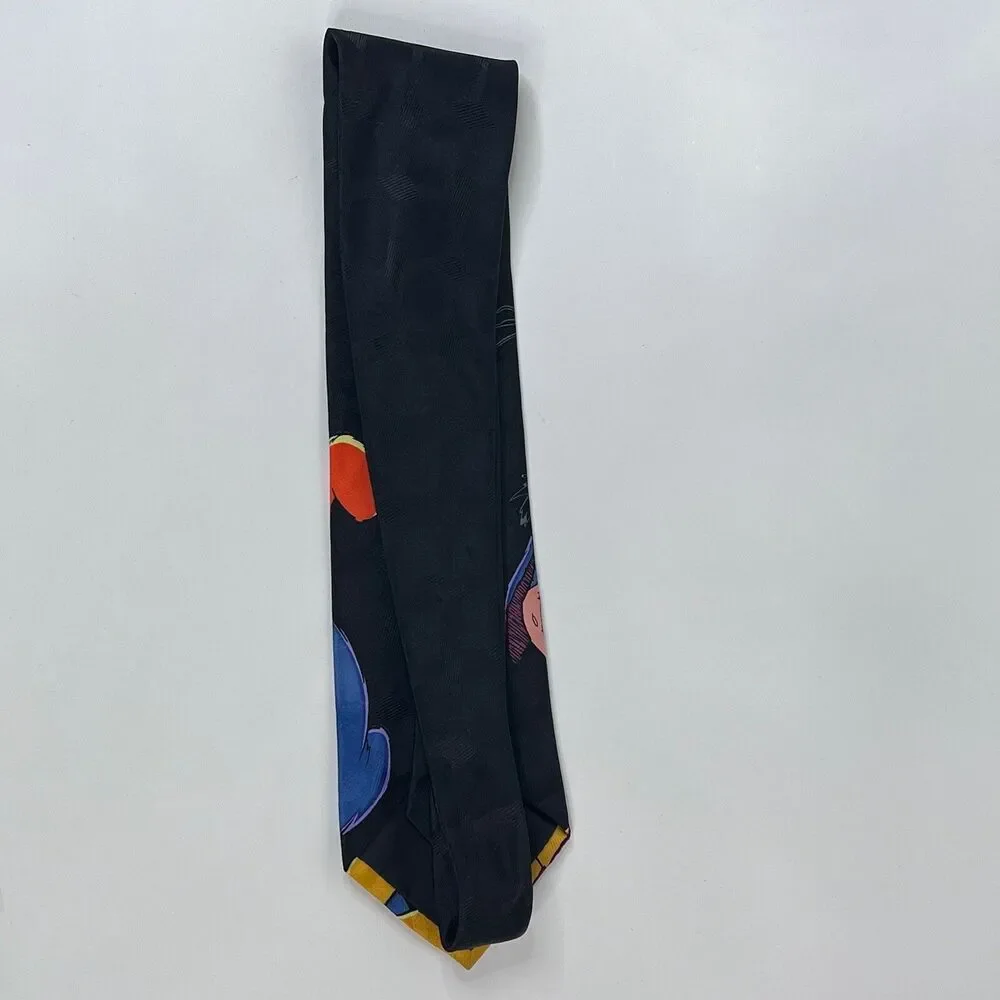 Disney Winnie The Pooh Neck Tie Black Blue Orange Eeyore Tigger On Necktie
